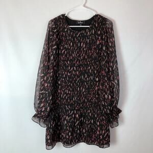 Lulus black red sheer long sleeve dress womens size Large